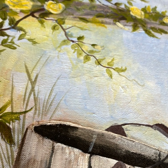 Signed 1976 Impressionist Painting with Rustic Outdoor Scene - Picture 9 of 10